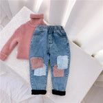 Denim pants with patches